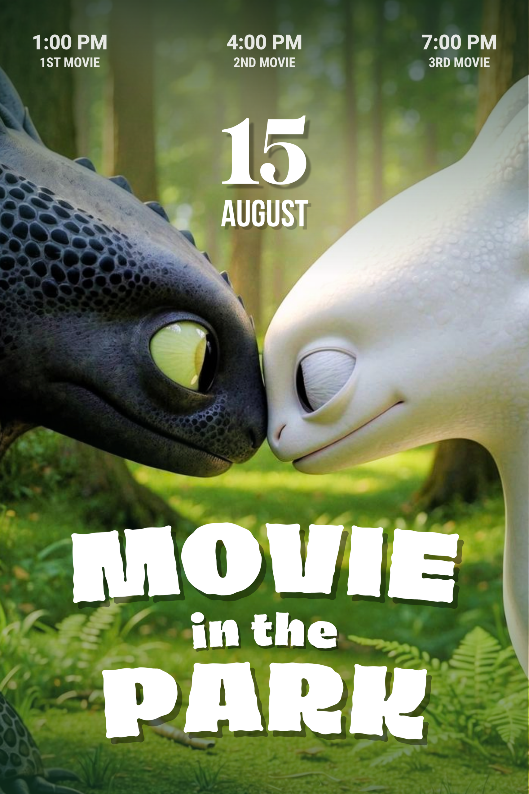 Toothless and Light Fury at Movie in the Park