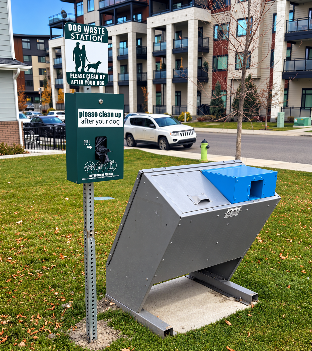 New dog waste station and receptacle at Mahogany Central Green